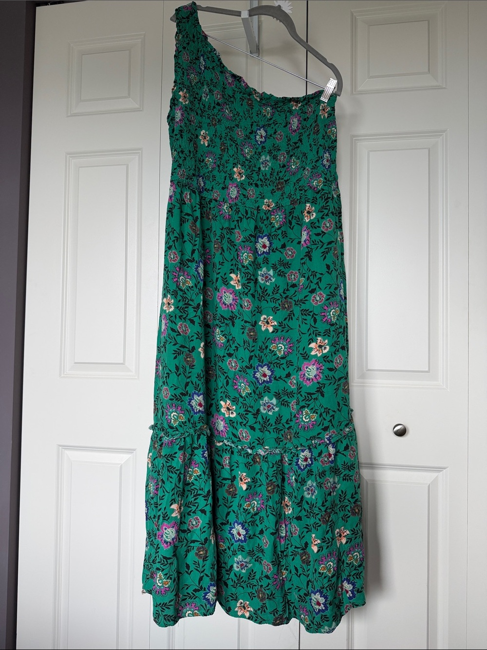 Knox Rose Teal Green Floral One-Shoulder Maxi Dress